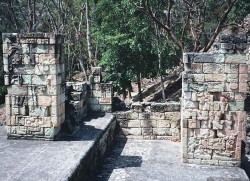 38 two carved pillars at copan